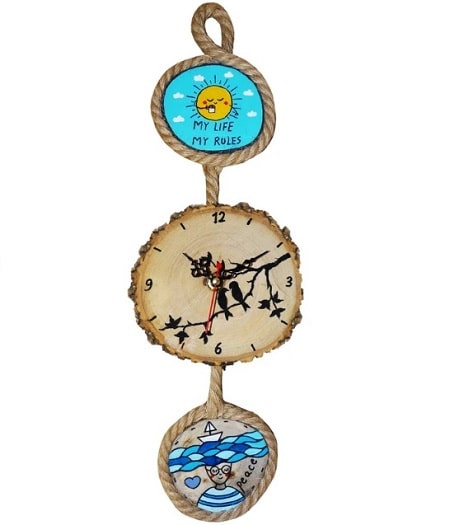 خرید ساعت دیواری فانتزی ارزان مدل چوبی طرح peace کد 3402