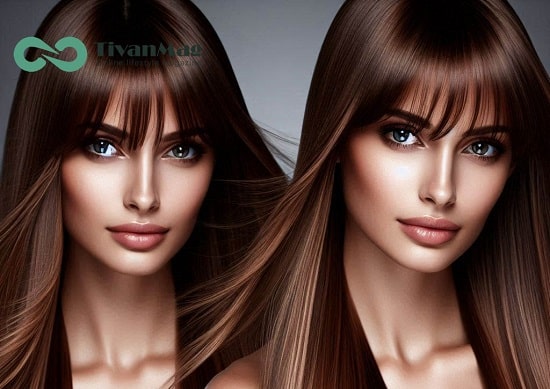 مدل موی بلند صاف با چتری برای صورت کشیده و لاغر