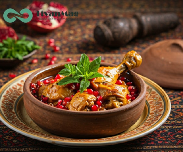 مرغ ناردونی مجلسی با تزئینات شب یلدا