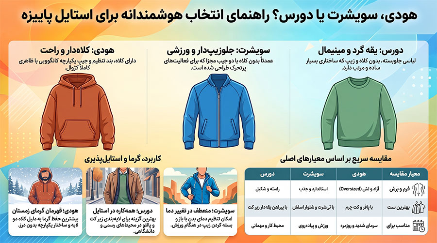 راهنمای انتخاب هودی، سویشرت، دورس